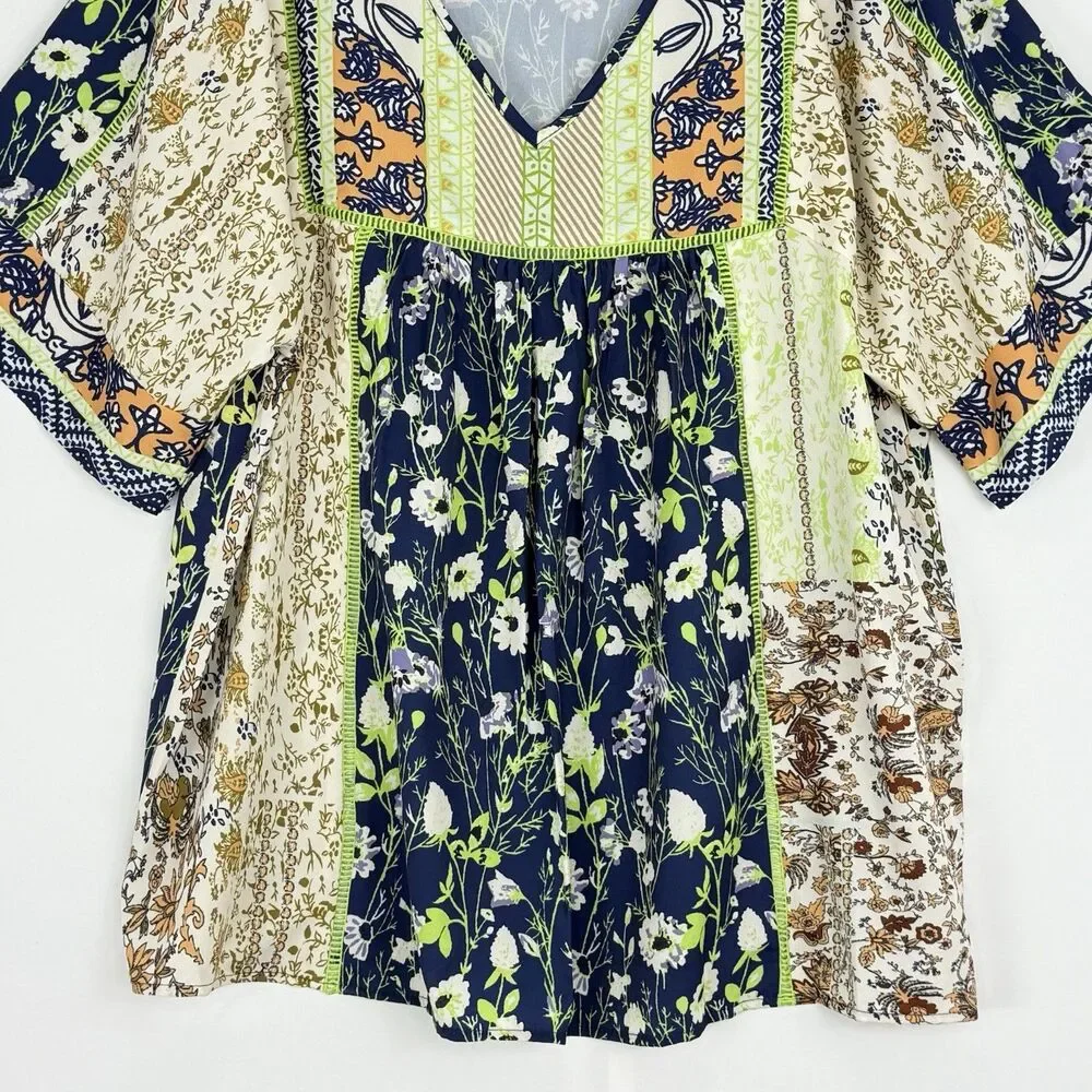 Norecoora Peasant BOHO Floral V-Neck Short Sleeve Top Blouse Size XL - Picture 6 of 15